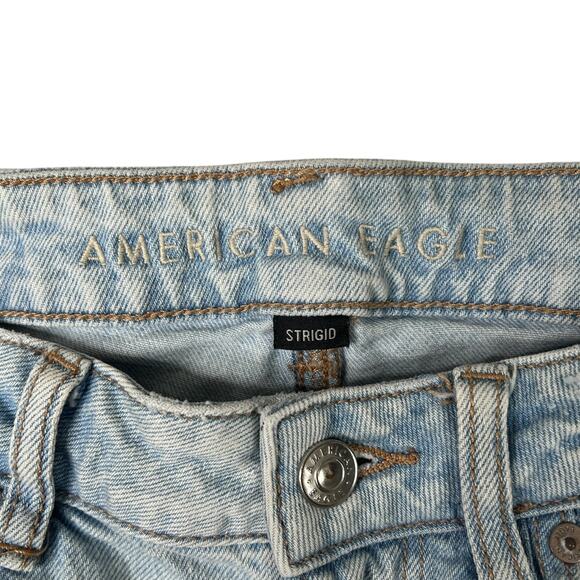 American Eagle AE Mom Jean Destroyed Ripped Denim Tapered Mid Rise Light Wash 00 - Picture 7 of 9